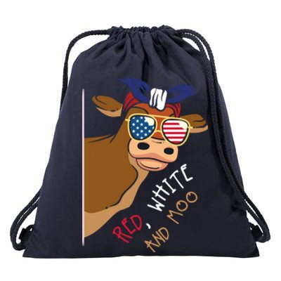 Patriotic Cow I Heifer I Usa Flag I Red White And Moo Cow Funny Gift Drawstring Bag