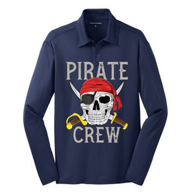 Pirate Crew Jolly Roger Flag Skull Family Matching Pirates Silk Touch Performance Long Sleeve Polo