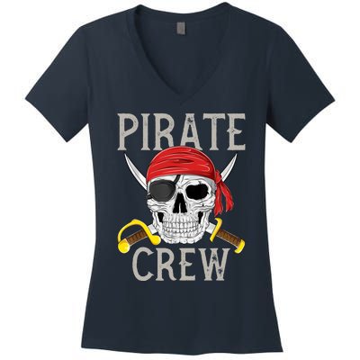 Pirate Crew Jolly Roger Flag Skull Family Matching Pirates Women's V-Neck T-Shirt