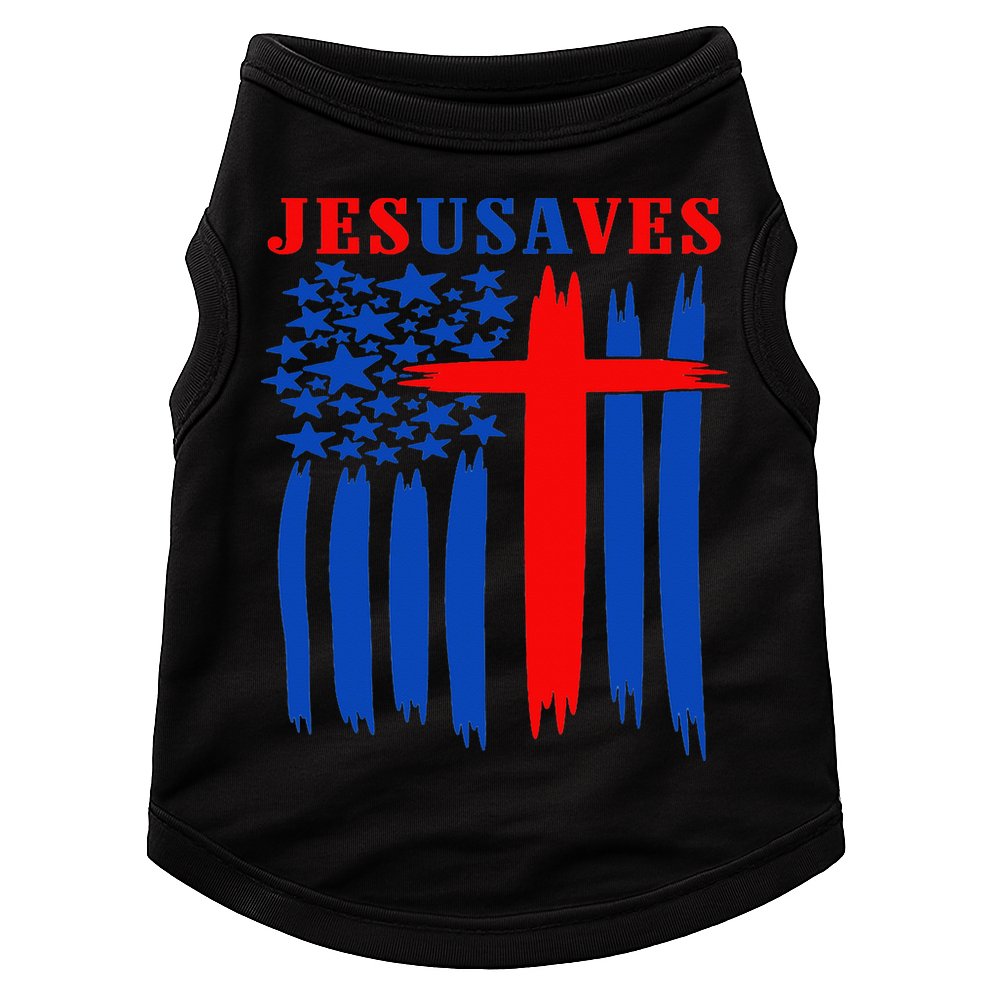 Patriotic Christian Jesus USA Saves Flag Cross America Flag Doggie Tank