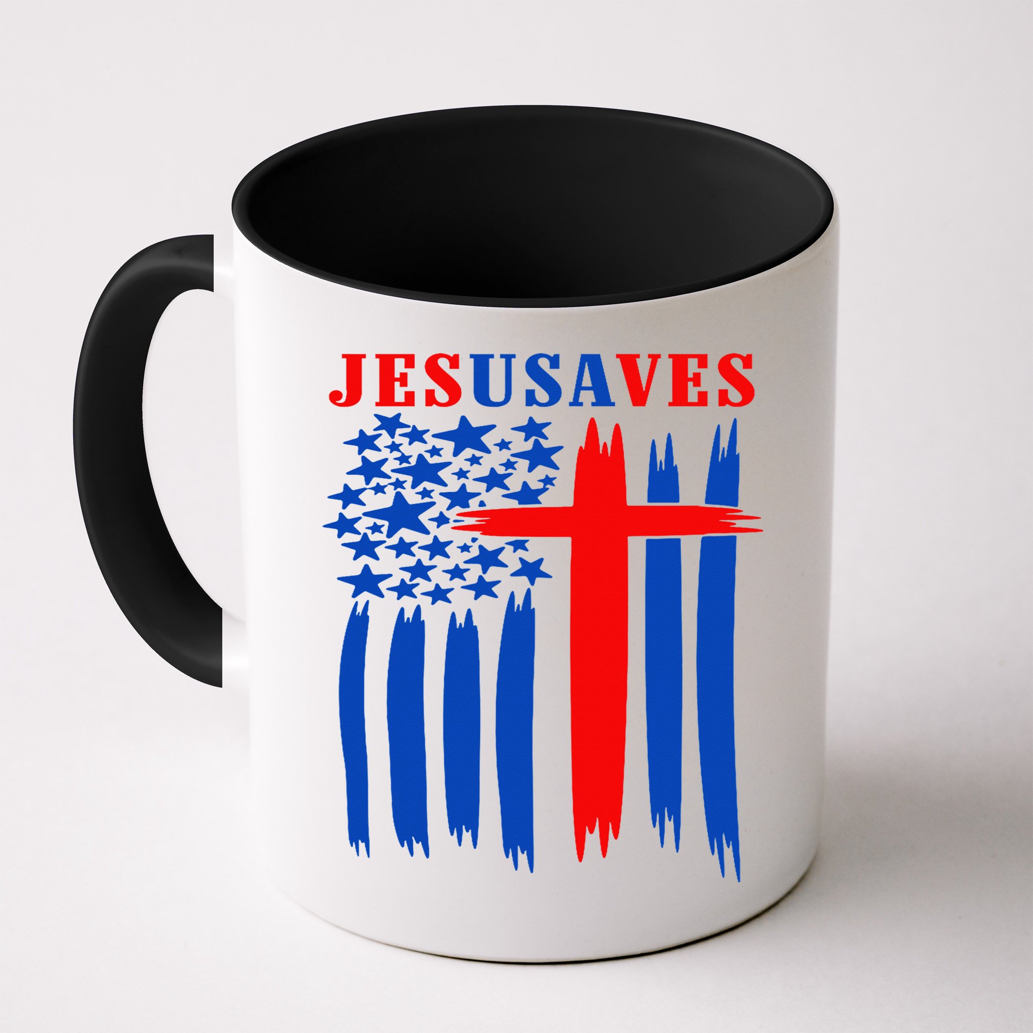Patriotic Christian Jesus USA Saves Flag Cross America Flag Mug