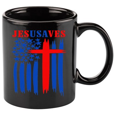 Patriotic Christian Jesus USA Saves Flag Cross America Flag 11oz C Handle Ceramic Mug