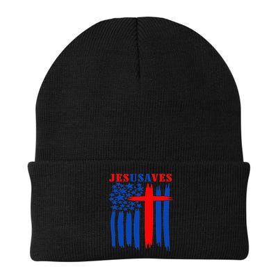 Patriotic Christian Jesus USA Saves Flag Cross America Flag Beanie