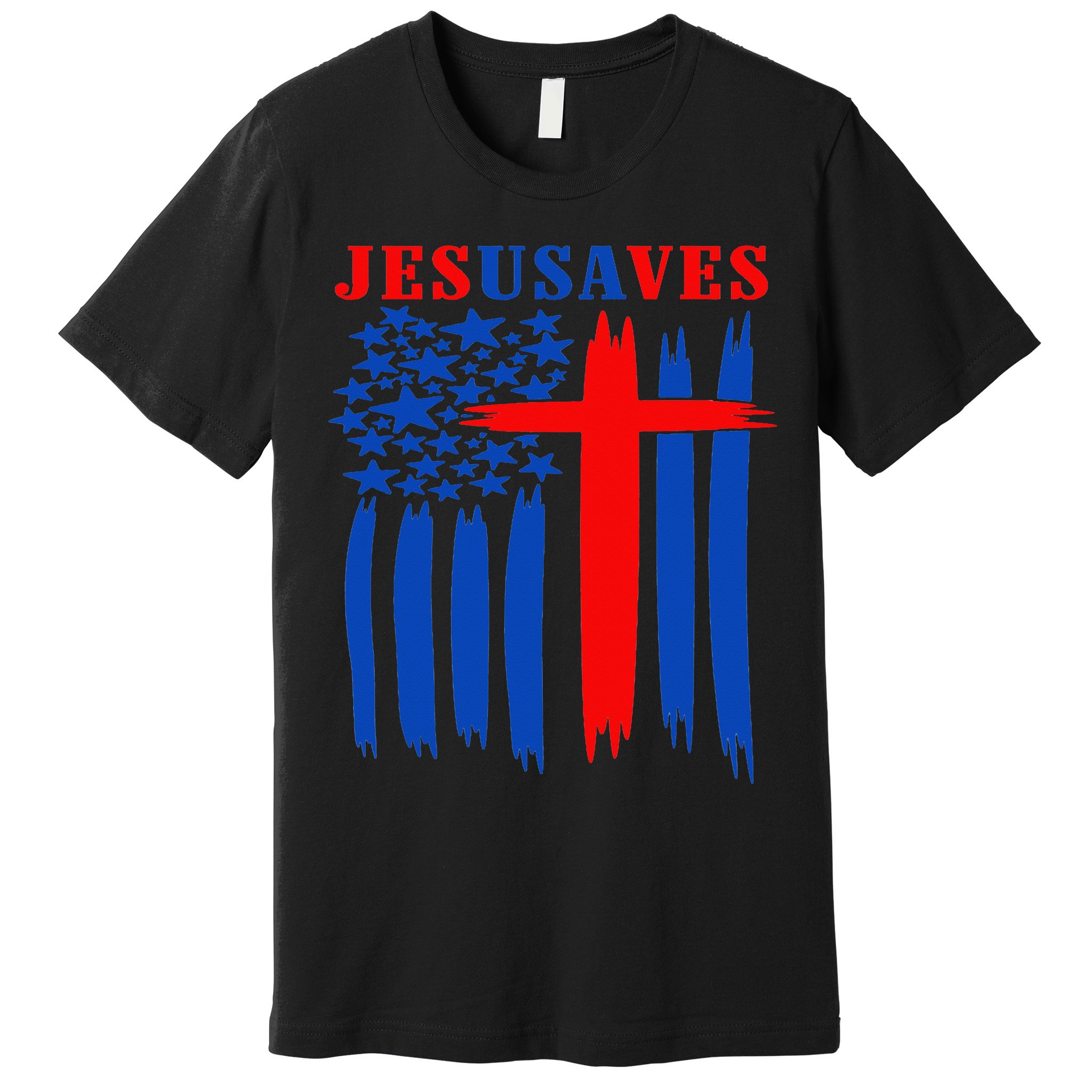 Patriotic Christian Jesus USA Saves Flag Cross America Flag Premium T-Shirt