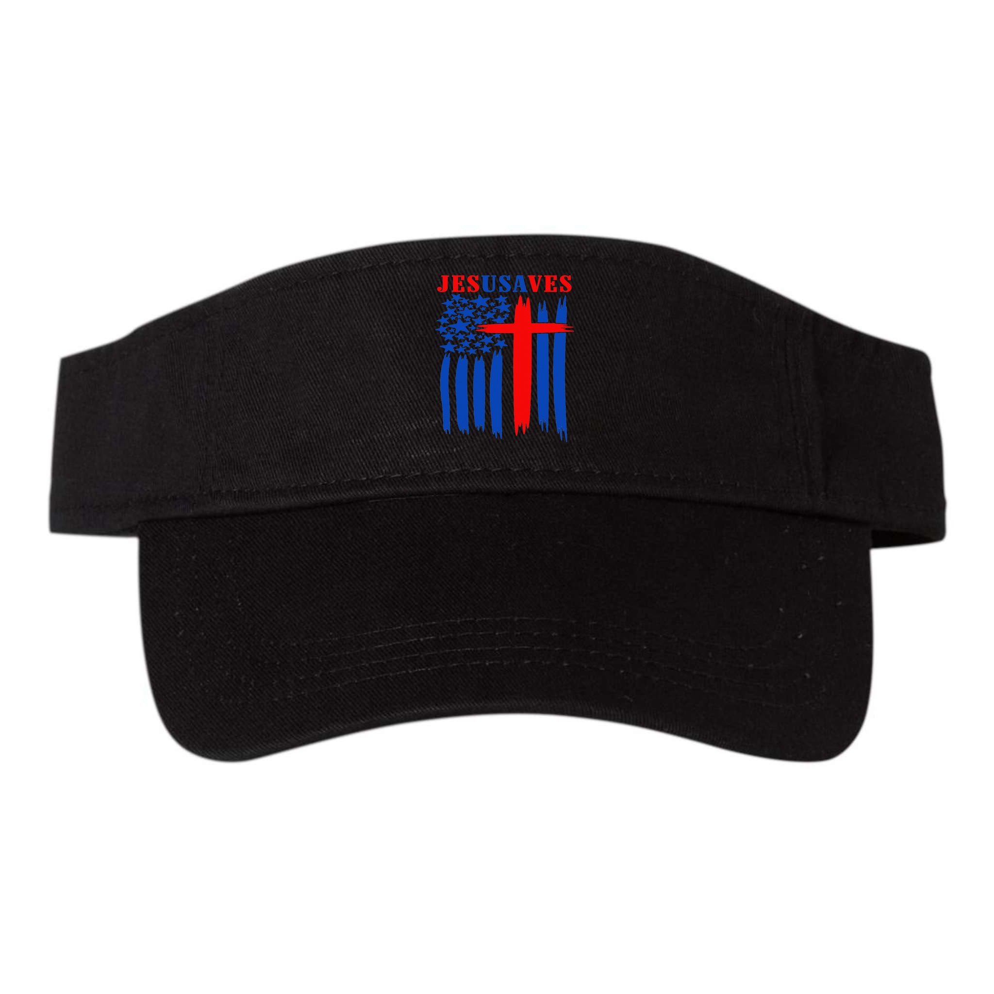Patriotic Christian Jesus USA Saves Flag Cross America Flag Visor