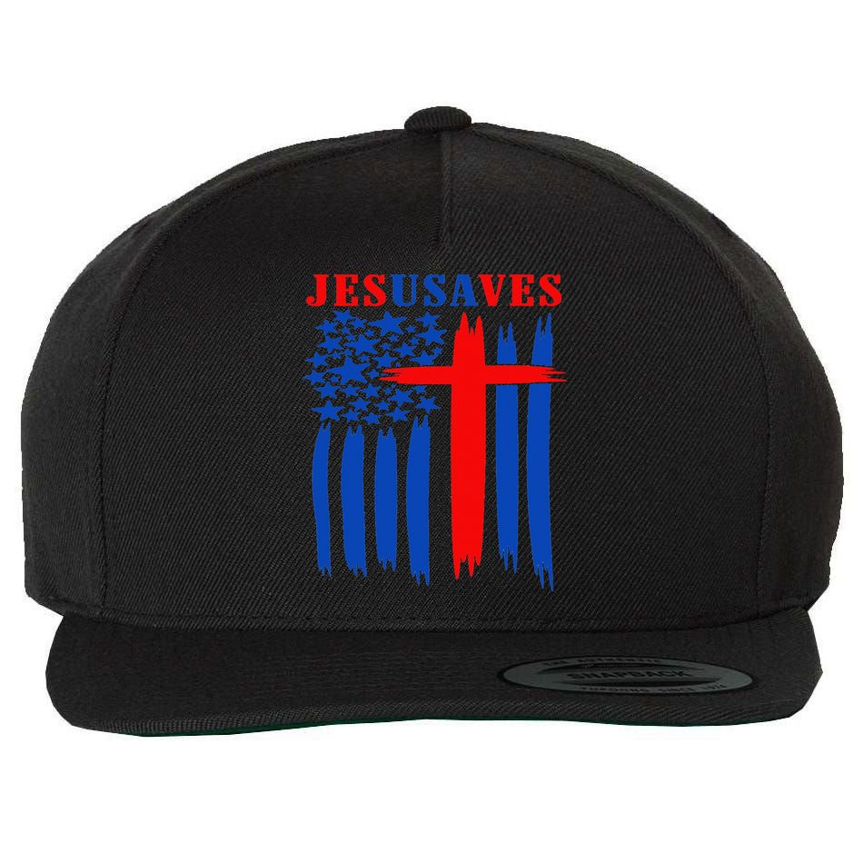Patriotic Christian Jesus USA Saves Flag Cross America Flag Wool Snapback Cap