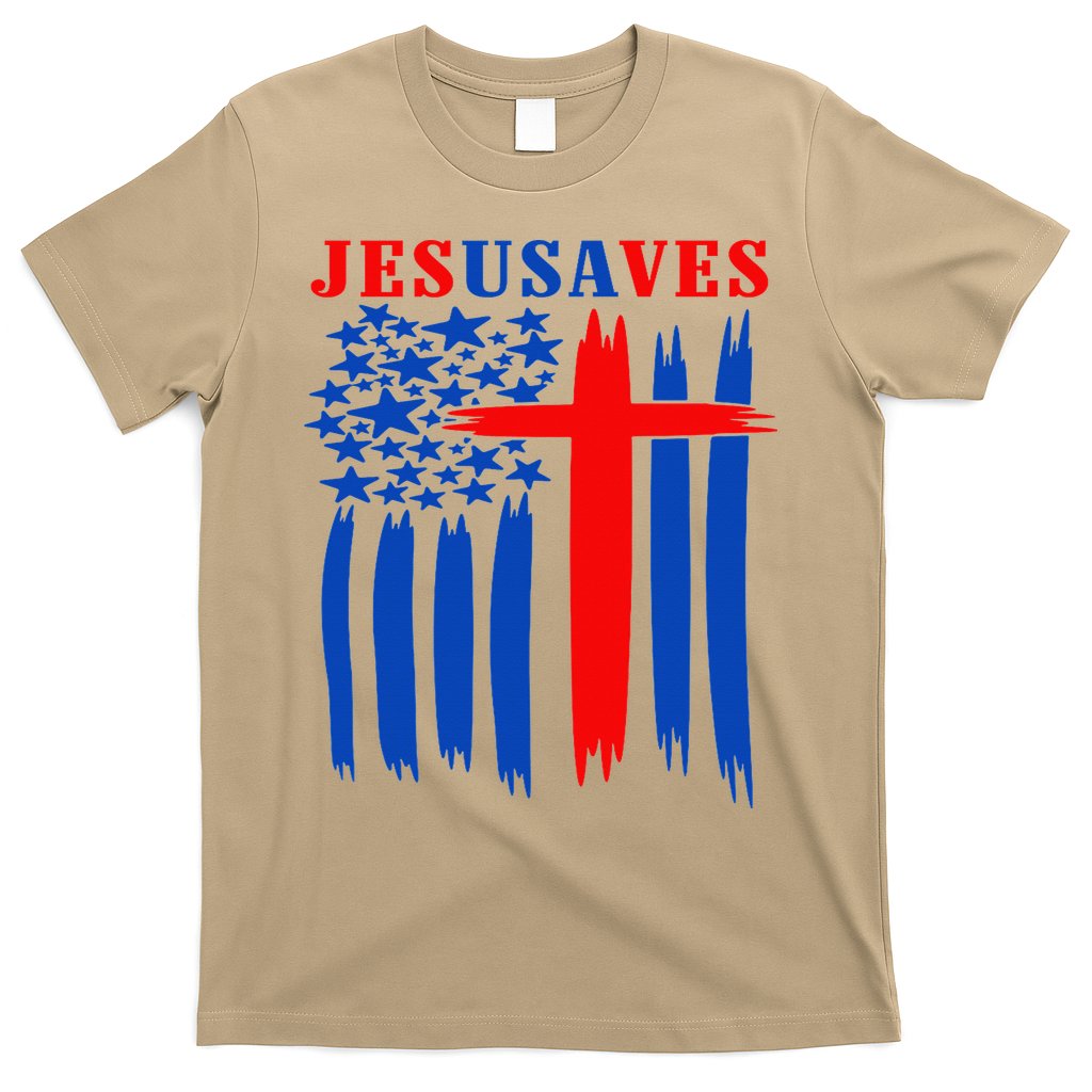 Patriotic Christian Jesus USA Saves Flag Cross America Flag T-Shirt