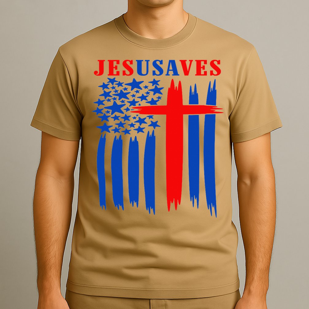 Patriotic Christian Jesus USA Saves Flag Cross America Flag T-Shirt