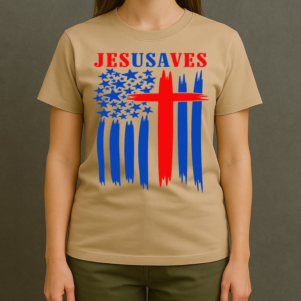 Patriotic Christian Jesus USA Saves Flag Cross America Flag T-Shirt