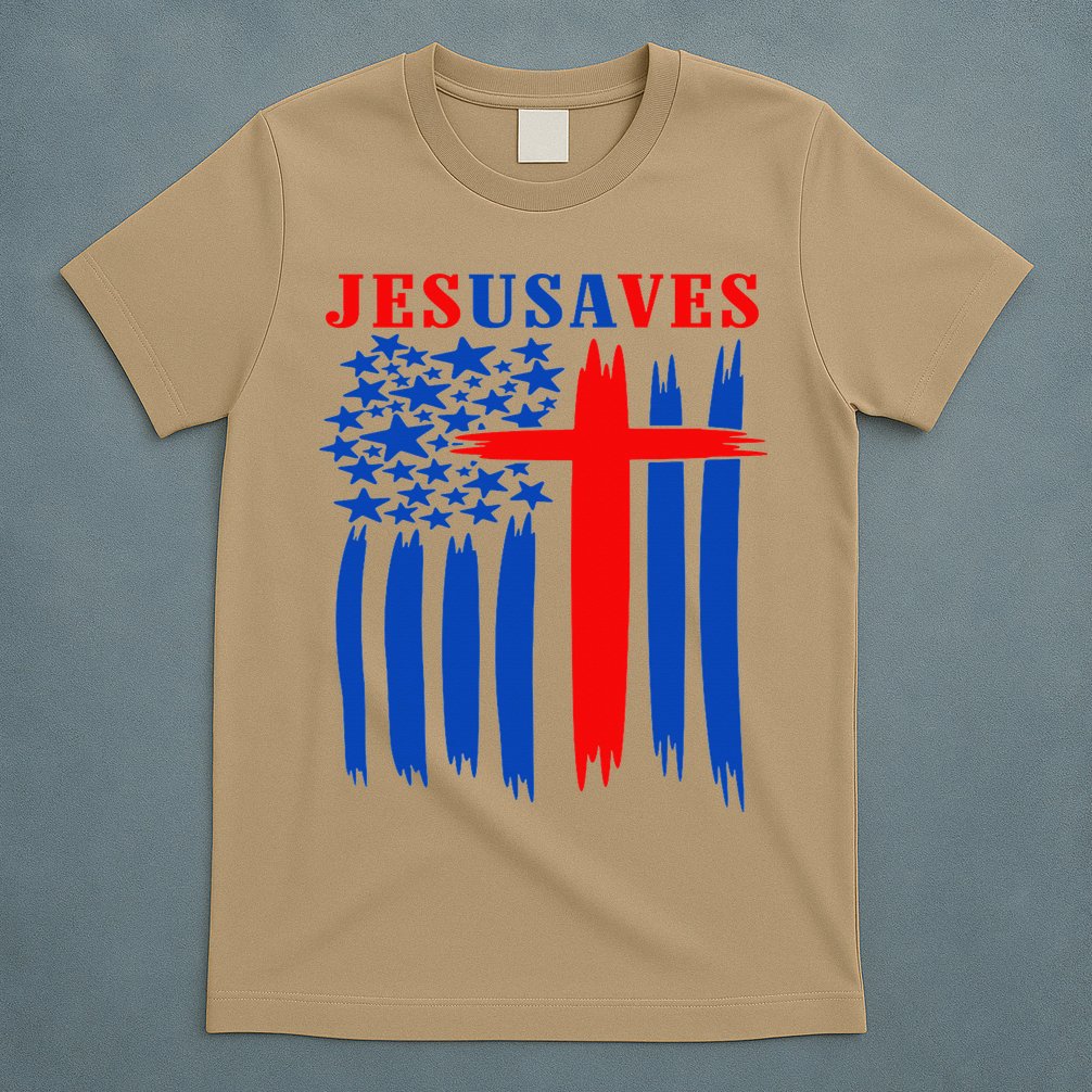 Patriotic Christian Jesus USA Saves Flag Cross America Flag T-Shirt