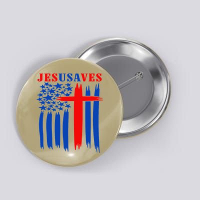 Patriotic Christian Jesus USA Saves Flag Cross America Flag Button