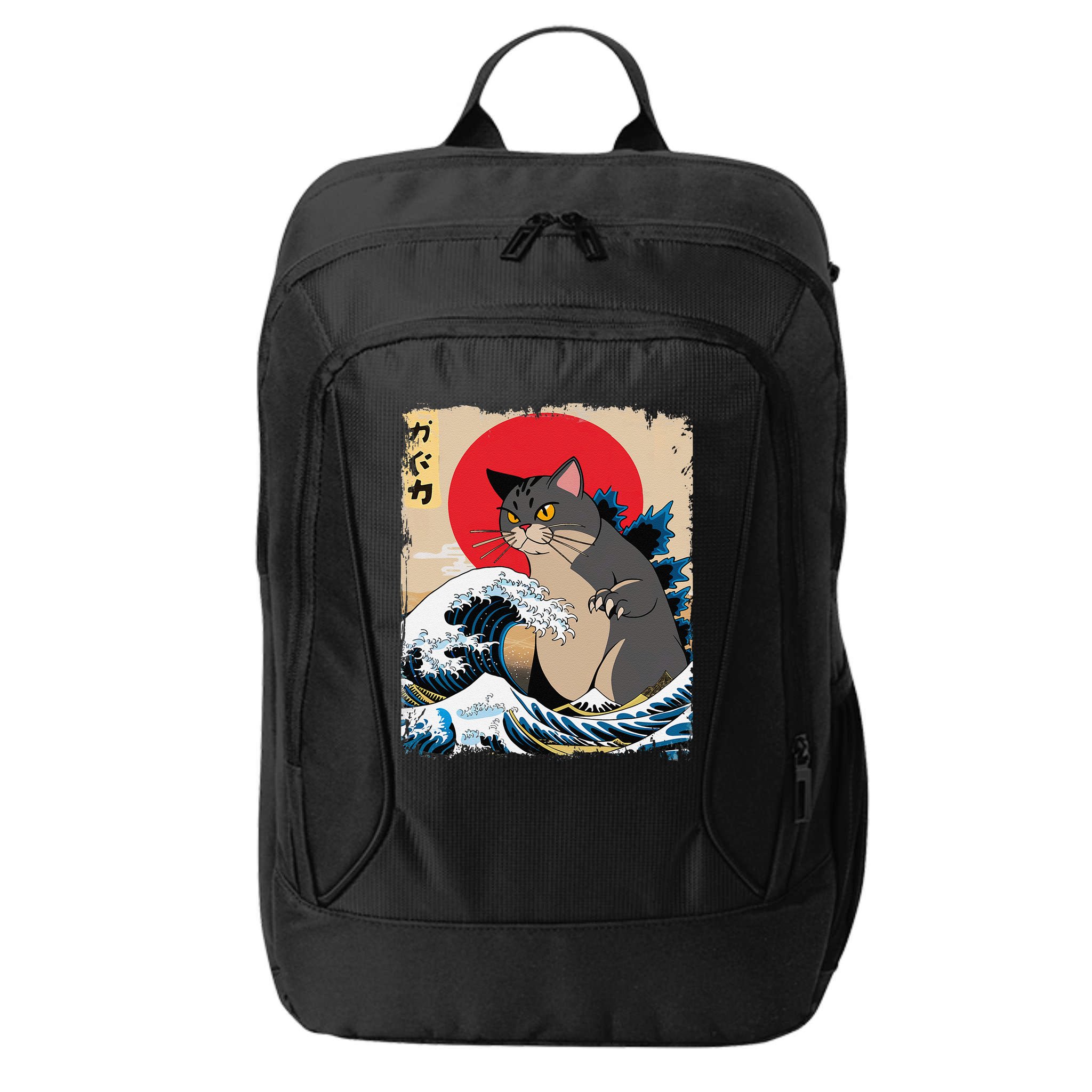 Persian Catzilla Japanese Art Funny Cat Retro Anime Sunset City Backpack