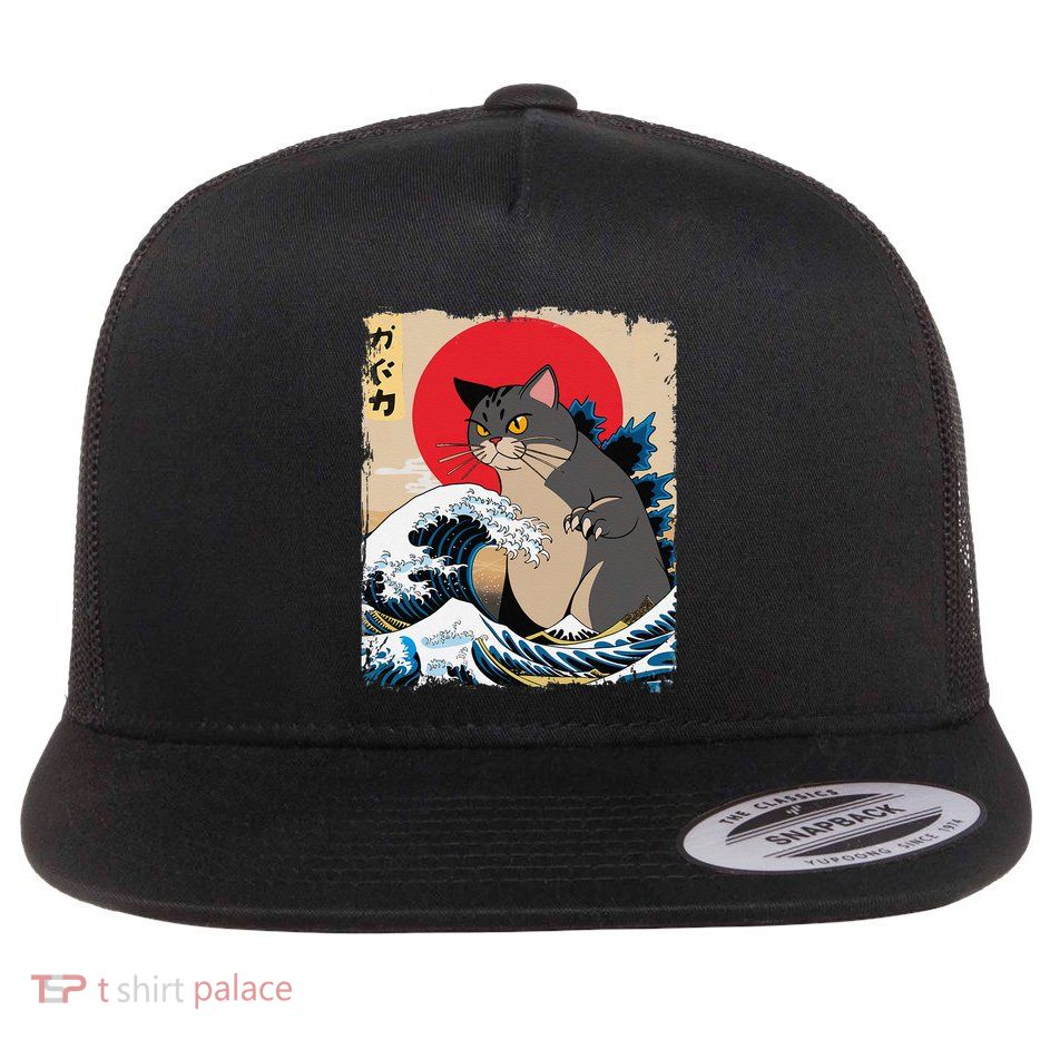 Persian Catzilla Japanese Art Funny Cat Retro Anime Sunset Flatbill Hat