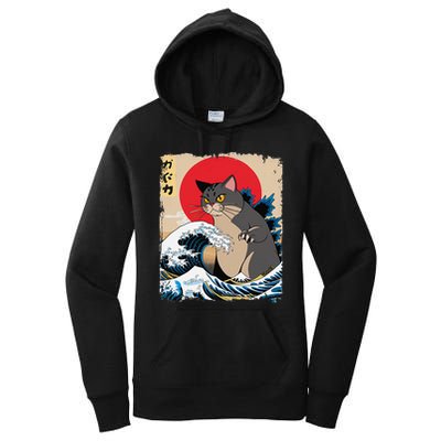 Persian Catzilla Japanese Art Funny Cat Retro Anime Sunset Women's Pullover Hoodie