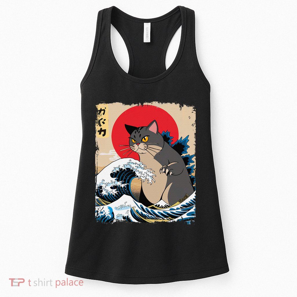 Persian Catzilla Japanese Art Funny Cat Retro Anime Sunset Womens Tank Top