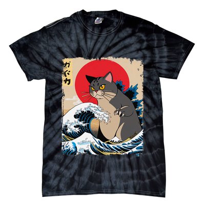 Persian Catzilla Japanese Art Funny Cat Retro Anime Sunset Tie-Dye T-Shirt