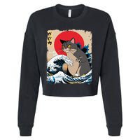 Persian Catzilla Japanese Art Funny Cat Retro Anime Sunset Cropped Pullover Crew