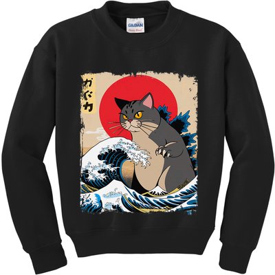 Persian Catzilla Japanese Art Funny Cat Retro Anime Sunset Kids Sweatshirt