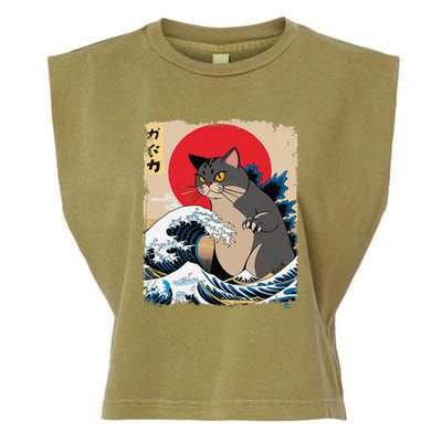 Persian Catzilla Japanese Art Funny Cat Retro Anime Sunset Garment-Dyed Women's Muscle Tee