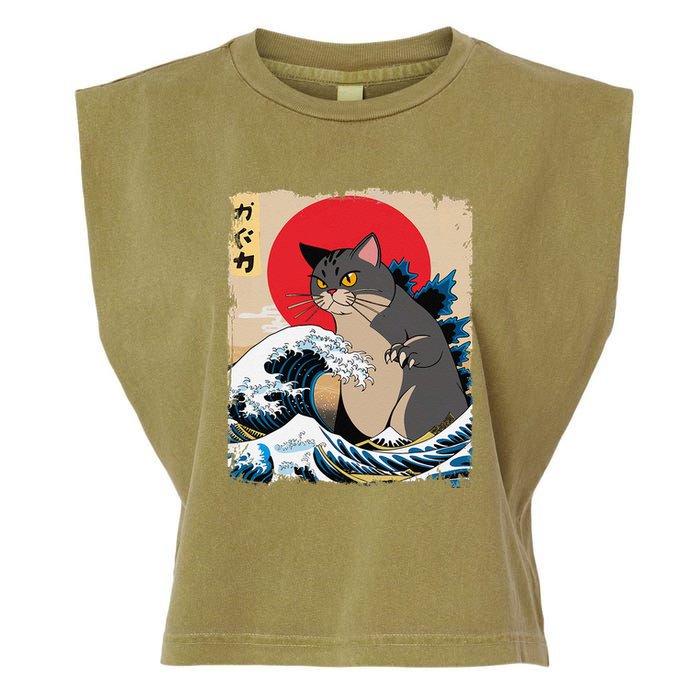 Persian Catzilla Japanese Art Funny Cat Retro Anime Sunset Garment-Dyed Women's Muscle Tee