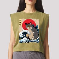 Persian Catzilla Japanese Art Funny Cat Retro Anime Sunset Garment-Dyed Women's Muscle Tee