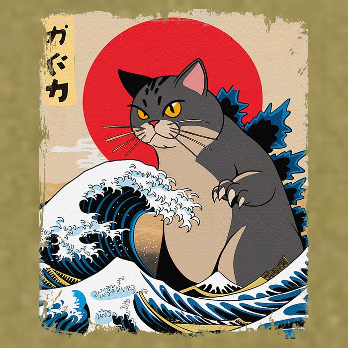 Persian Catzilla Japanese Art Funny Cat Retro Anime Sunset Garment-Dyed Women's Muscle Tee