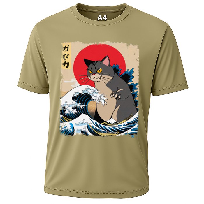 Persian Catzilla Japanese Art Funny Cat Retro Anime Sunset Cooling Performance Crew T-Shirt