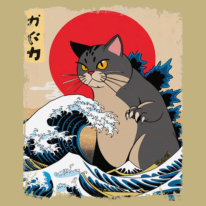 Persian Catzilla Japanese Art Funny Cat Retro Anime Sunset Cooling Performance Crew T-Shirt