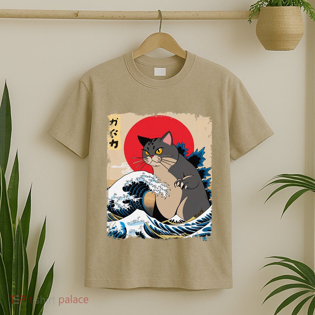 Persian Catzilla Japanese Art Funny Cat Retro Anime Sunset T-Shirt