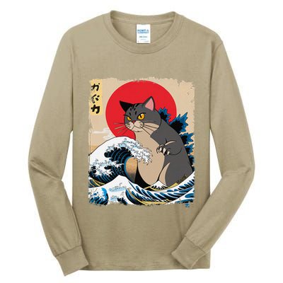 Persian Catzilla Japanese Art Funny Cat Retro Anime Sunset Tall Long Sleeve T-Shirt