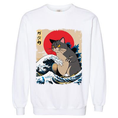 Persian Catzilla Japanese Art Funny Cat Retro Anime Sunset Garment-Dyed Sweatshirt