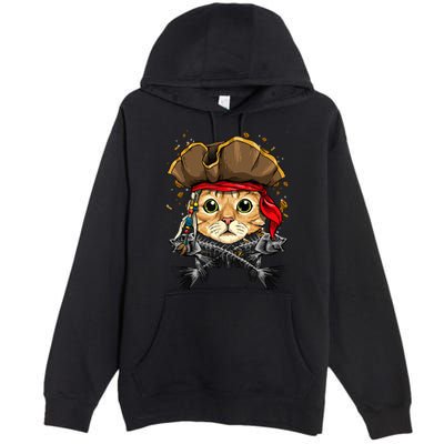 Pirate Cat Jolly Roger Flag Nautical Sailors Pet Cat Lover Premium Pullover Hoodie