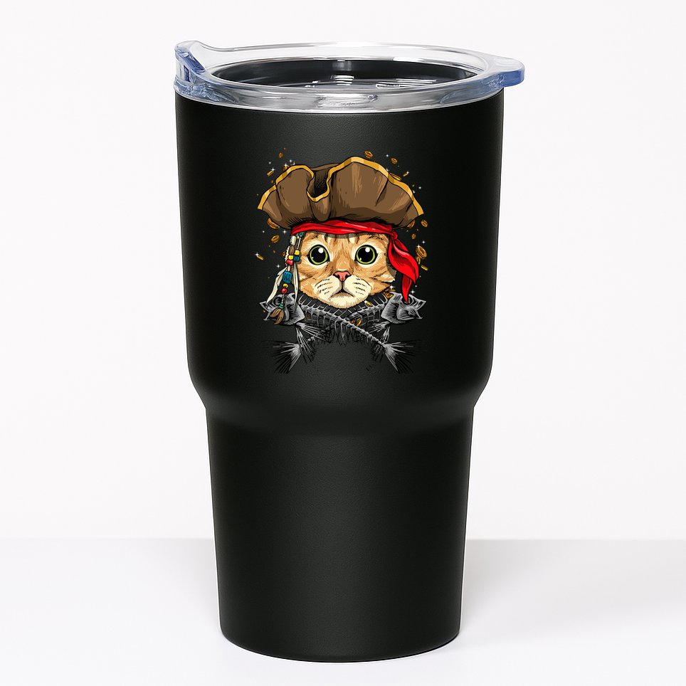Pirate Cat Jolly Roger Flag Nautical Sailors Pet Cat Lover Tumbler