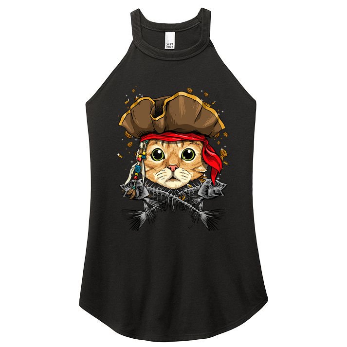 Pirate Cat Jolly Roger Flag Nautical Sailors Pet Cat Lover Women's Perfect Tri Rocker Tank