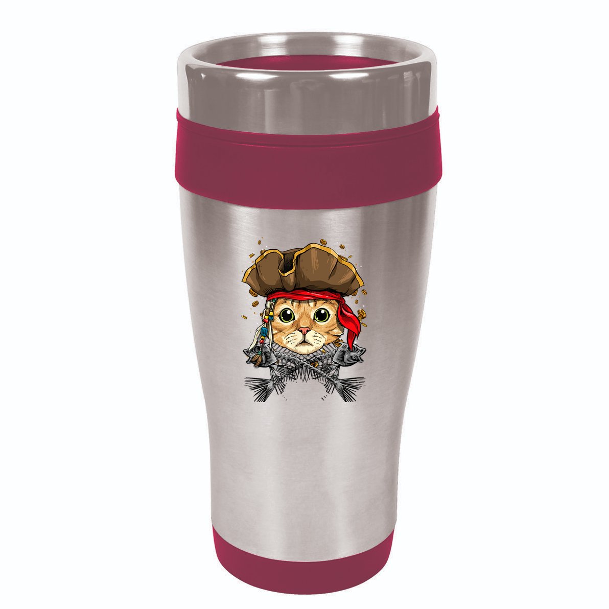 Pirate Cat Jolly Roger Flag Nautical Sailors Pet Cat Lover 16oz Travel Tumbler
