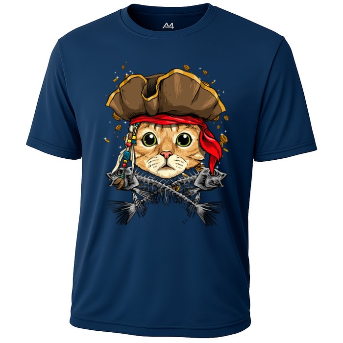Pirate Cat Jolly Roger Flag Nautical Sailors Pet Cat Lover Cooling Performance Crew T-Shirt
