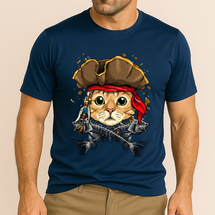 Pirate Cat Jolly Roger Flag Nautical Sailors Pet Cat Lover Cooling Performance Crew T-Shirt