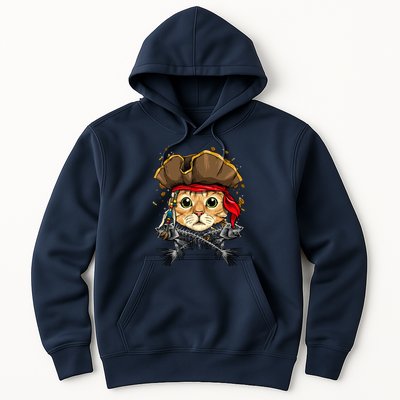 Pirate Cat Jolly Roger Flag Nautical Sailors Pet Cat Lover Hoodie