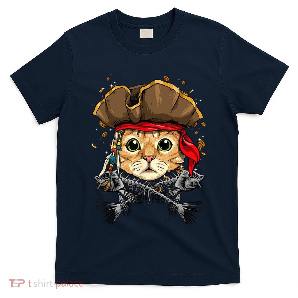 Pirate Cat Jolly Roger Flag Nautical Sailors Pet Cat Lover T-Shirt