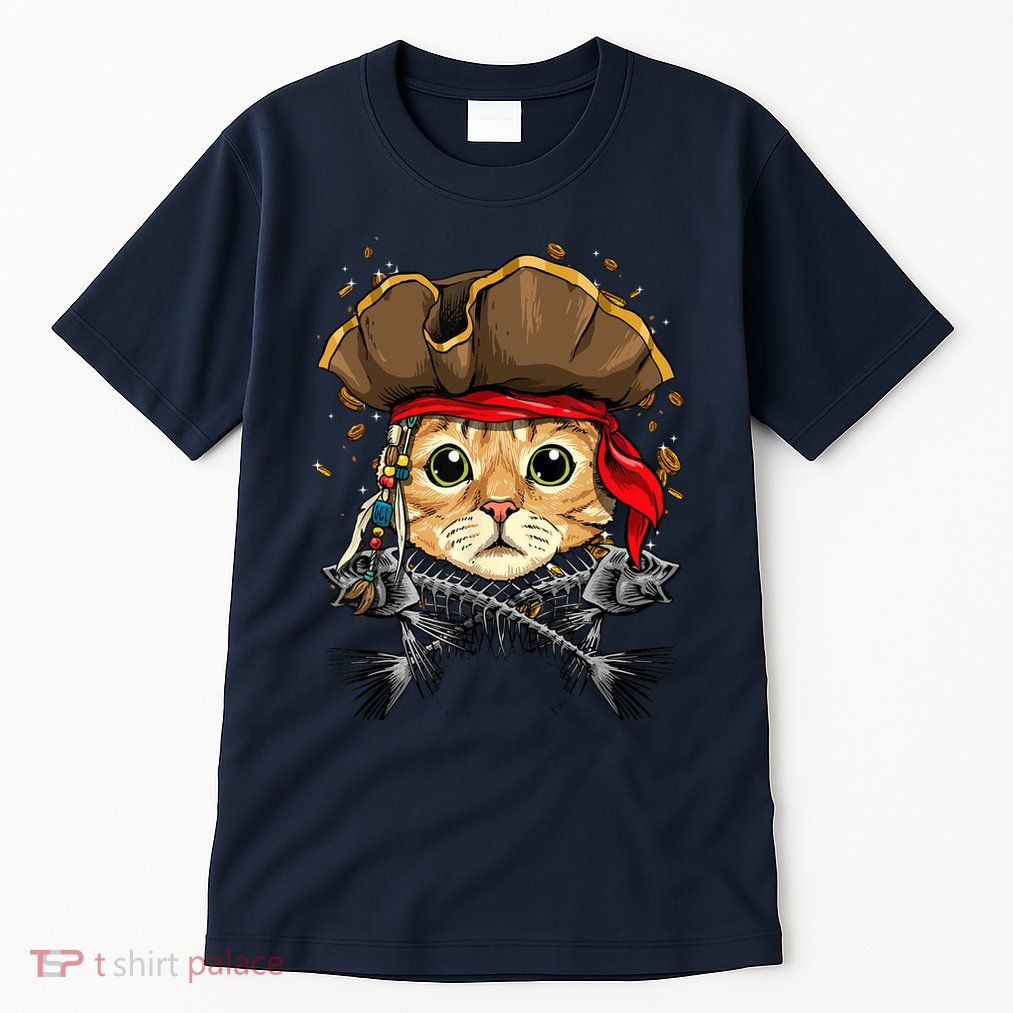 Pirate Cat Jolly Roger Flag Nautical Sailors Pet Cat Lover Tall T-Shirt