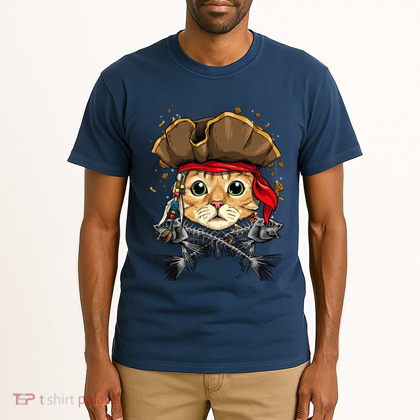 Pirate Cat Jolly Roger Flag Nautical Sailors Pet Cat Lover Tall T-Shirt