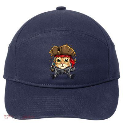 Pirate Cat Jolly Roger Flag Nautical Sailors Pet Cat Lover 7-Panel Snapback Hat