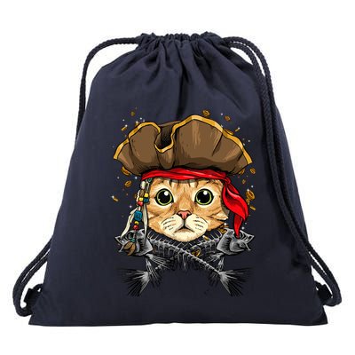 Pirate Cat Jolly Roger Flag Nautical Sailors Pet Cat Lover Drawstring Bag