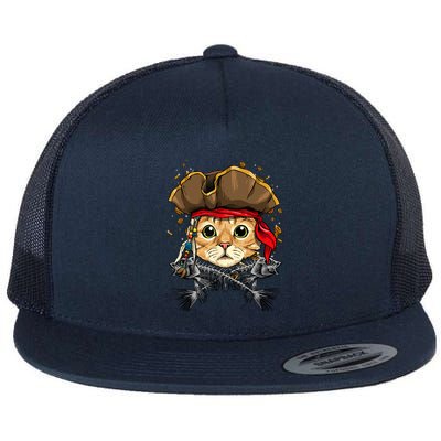 Pirate Cat Jolly Roger Flag Nautical Sailors Pet Cat Lover Flatbill Hat