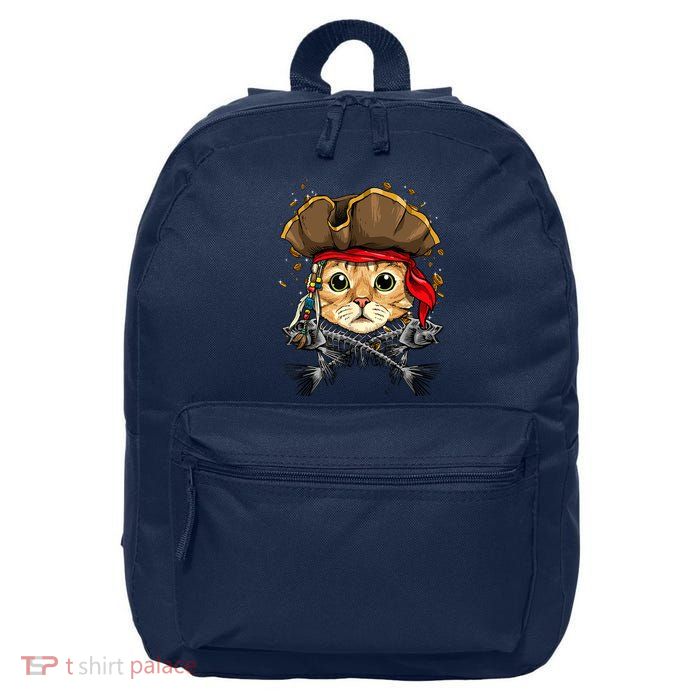 Pirate Cat Jolly Roger Flag Nautical Sailors Pet Cat Lover 16 in Basic Backpack