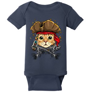 Pirate Cat Jolly Roger Flag Nautical Sailors Pet Cat Lover Baby Bodysuit