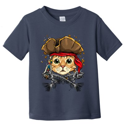 Pirate Cat Jolly Roger Flag Nautical Sailors Pet Cat Lover Toddler T-Shirt