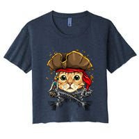 Pirate Cat Jolly Roger Flag Nautical Sailors Pet Cat Lover Women's Crop Top Tee