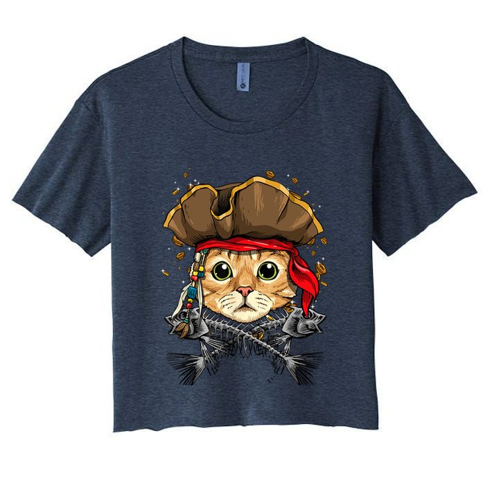 Pirate Cat Jolly Roger Flag Nautical Sailors Pet Cat Lover Women's Crop Top Tee