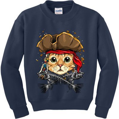 Pirate Cat Jolly Roger Flag Nautical Sailors Pet Cat Lover Kids Sweatshirt
